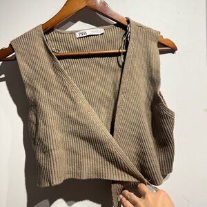 Zara rib knit tie-front vest